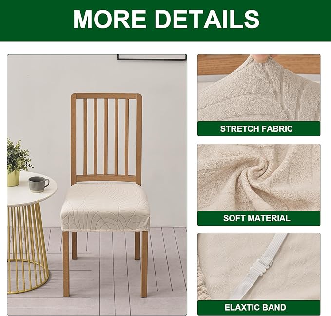 CRFATOP Waterproof Dining Room Chairs Seat Covers Set of 4 with Stretch Bench Slipcover Jacquard Kitchen Chair Slipcover Washable Seat Cushion Slipcover for Hotel Banquet Wedding Party, Beige