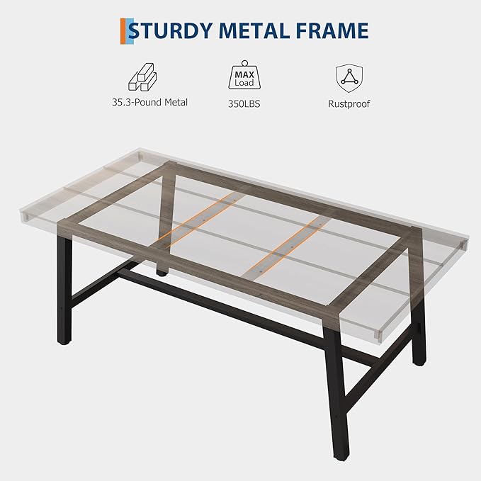 GarveeHome Industrial Dining Table for 4-6 People, 63" Long Kitchen Table with Sturdy Metal Frame, Rectangular Counter for Dinner, Kitchen, Dining Room (Grey Walnut, 63" Non-extendable)