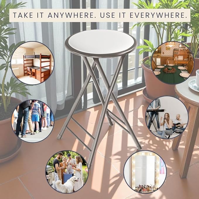 Lavish Home Folding Stool - Backless 24-Inch Stool with 225lb Capacity for Kitchen or Rec Room - Portable Indoor Counter Bar Stools (White)