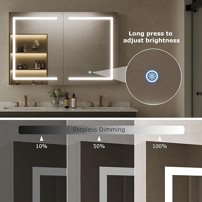DeerValley Led Lighted Medicine Cabinet with Mirror, 48" W x 32" H Mirrored Medicine Cabinet with Lights for Bathroom with Defogger & Dimmable 3-Color