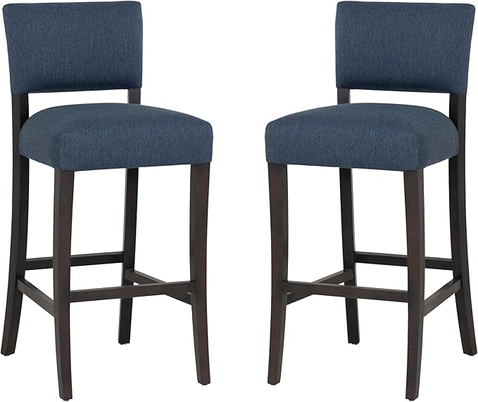 Linon Boone Blue and Brown Fully Assembled 30 Inch Seat Height Barstool Set of 2 with Extra Padded Seat