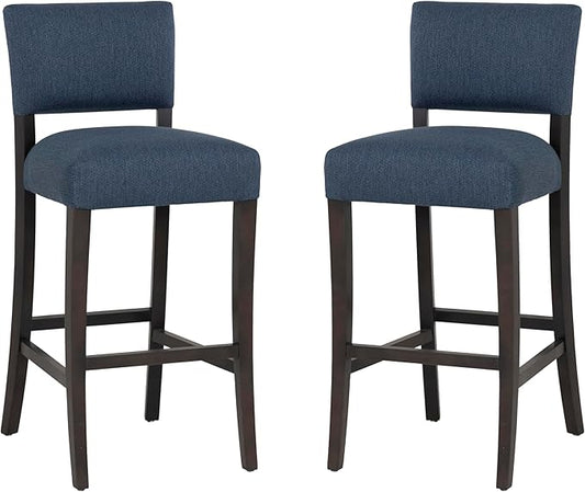 Linon Boone Blue and Brown Fully Assembled 30 Inch Seat Height Barstool Set of 2 with Extra Padded Seat