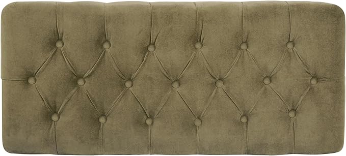 Homepop Home Decor | Tufted Ainsley Button Storage Ottoman Bench with Hinged Lid | Ottoman Bench with Storage for Living Room & Bedroom,Light Sage Green Velvet