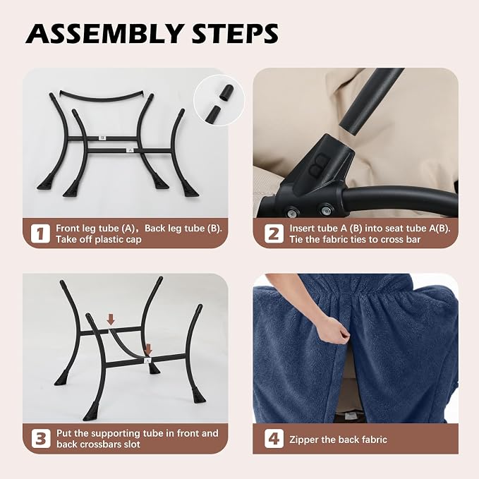 Lazy Chair with Folding Ottoman,Leisure Sofa Chair,Soft Fabric Armchair with Armrests and Side Pockets, Reading Chair with Footrest for Living Room, Bedroom, Office (Plush Navy)