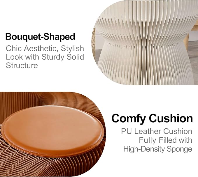 Accordion Folding Stool, Bouquet Shaped Collapsible Kraft Paper Stool for Adults, 660lbs Honeycomb Fold Up Ottoman, Portable Under Desk Footrest Seat for Living Room, Dorm & Office (15 Inch, Brown)