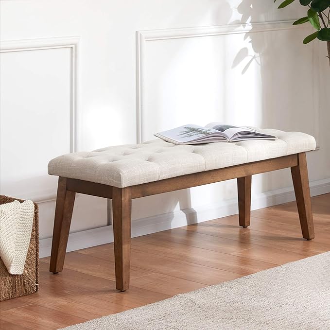 HUIMO Bedroom Bench for End of Bed, Upholstered Dining Seat for Kitchen, Button-Tufted Ottoman Bench for Entryway and Living Room (Beige)