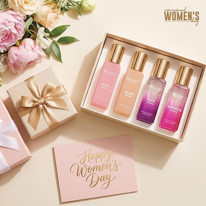 Bellavita Luxury Women's Perfume Gift Set with Rose, Senorita, Date, and Glam | 80ml | Perfume for Women | Pink Pepper, Yuzu, Floral Peach, and African Orange Notes | Long Lasting Women's Fragrance