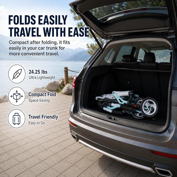 IDEALHOUSE Ultra Lightweight Folding Transport Wheelchair, 16” Seat, Flip-Up Armrests, Swing-Away Footrests, Portable & Compact for Travel, Caregiver-Friendly, 24.25 lbs