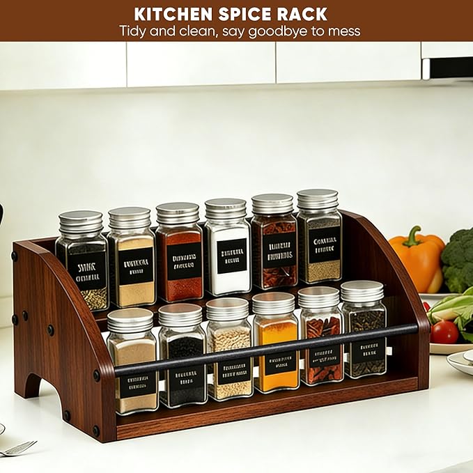 Rustic Wooden Countertop Organizer - Liquor Cabinet,Coffee Syrup Rack, Mini bar, Home Retro Bar Shelf Stand for Liquor, Whiskey, Spirits & Spices (2-Tier)