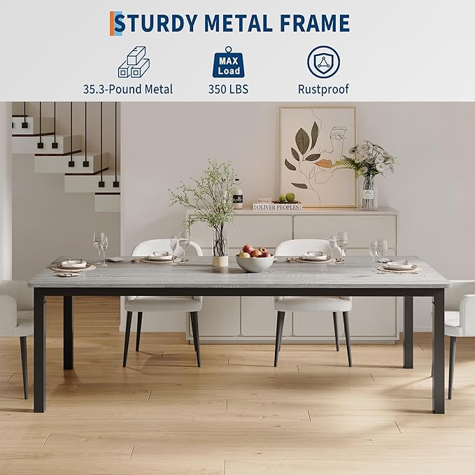 GarveeHome 70.8 in Industrial Dining Table for 6, Wooden Long Dinner Table with Mortise Tenon Design, Kitchen Table with Sturdy Metal Legs, for Dining Room Home Office Living Room, Grey