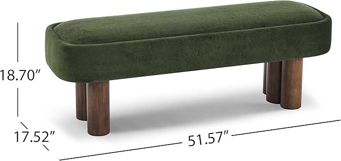 Merax 51.5" Indoor Fabric Dining Bench with Walnut-Finished Rubberwood Legs – Upholstered Seating Bench for Kitchen, Dining Room or Living Space, Supports Up to 250 lbs,Green
