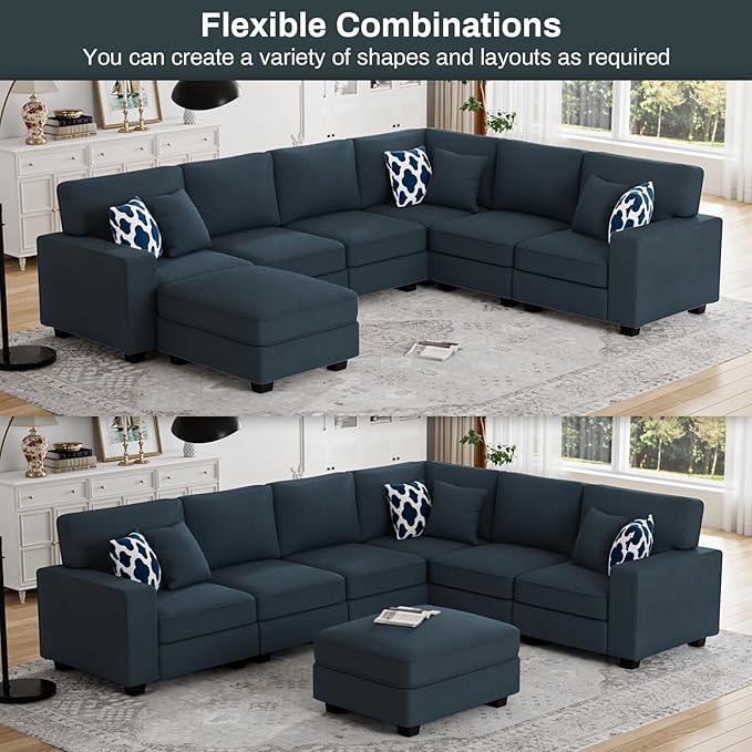Legend Vansen Oversized Modular Sectional Sofa,U/L‑Shaped Reversible Couch with Ottoman,Deep Seat Plush Polyester Sofa for Living Room,7‑Seater,Charcoal