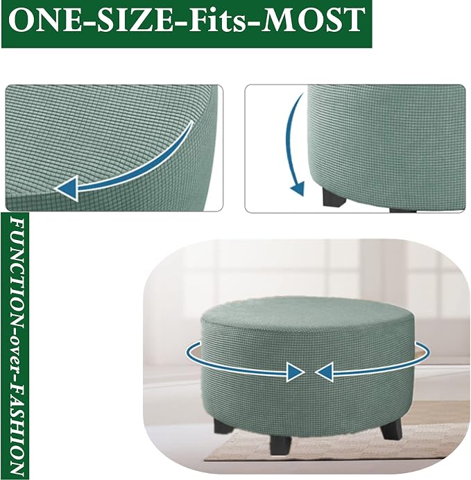 Stretch Ottoman Slipcover – Round Furniture Protector Fits 20"-23" Dia, for Footrests, Storage Ottomans & Folding Stools – Elastic Fabric Cover (Pool, Medium)