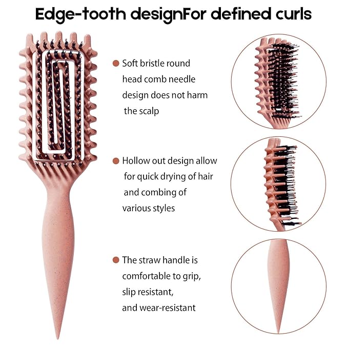 Curly Hair Brush Candybrush Curl Defining Brush for Detangling Shaping and Defining Curls for Women, Men, Wet & Dry Hair (Matte Pink)