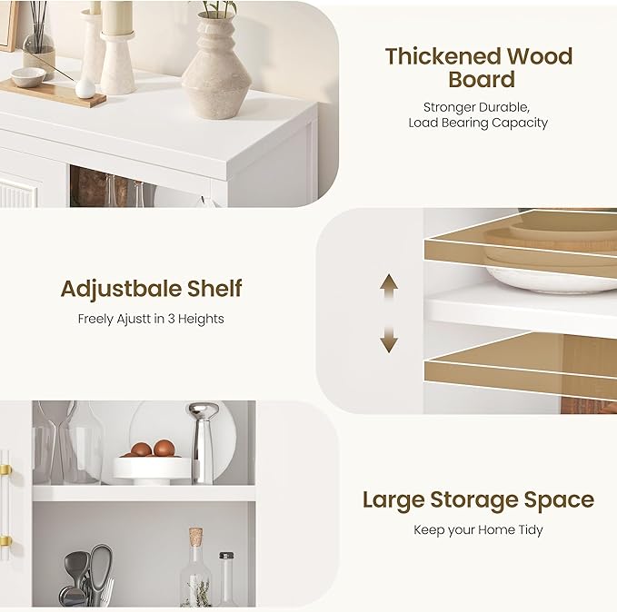 Jocoevol Buffet Cabinet with Storage, 55" Modern Farmhouse Sideboard Cabinet with Doors & Shelves, Kitchen Storage Cabinet for Kitchen Living Room,White