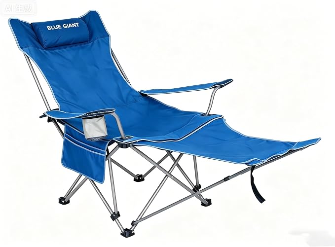 2 Pack Adjustable Folding Camping Chairs with Detachable Footrest and Headrest, Lightweight and Portable, Ideal for Hiking, Travel, Fishing and Outdoor Activities (Blue)