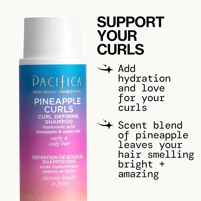 Pacifica Pineapple Curls, Curly Hair Shampoo & Conditioner Set – Strand Defining Care for Wavy & Coily Hair – Reduces Frizz – Sulfate Free Clean Beauty Dermatologist Tested, Vegan & Cruelty-Free