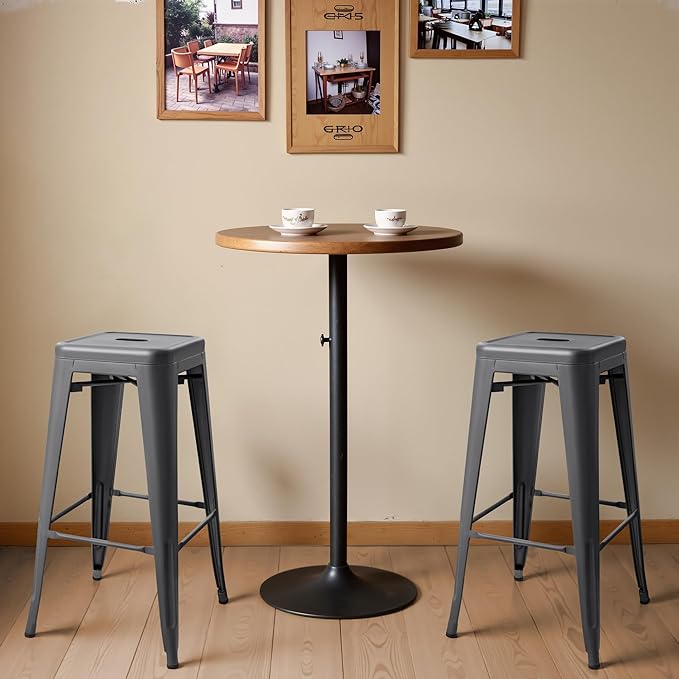 Furmax 30 Inch Metal Bar Stools Set of 4, Counter Height Stools, Industrial Bar Chairs Patio Stool Stackable Stool for Kitchen/Dining Room/Indoor Outdoor(Gray, 30'' Backless)