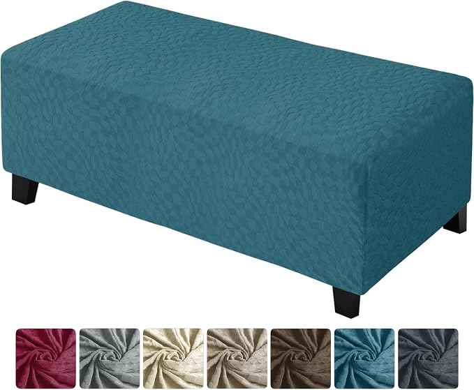 ZNSAYOTX 2026 Rectangle Ottoman Cover (L:57"-75") Super Stretch Soft Footrest Slipcover Form Fit, Universal Folding Foot Stool Covers with Non-Slip Elastic Band, Fashion Jacquard Texture, Teal