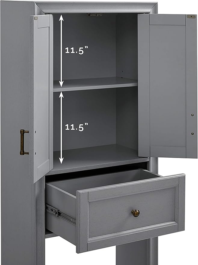 Crosley Furniture Tara Over The Toilet Storage Cabinet and Bathroom Organizer with a Drawer and Shelves, Vintage Gray