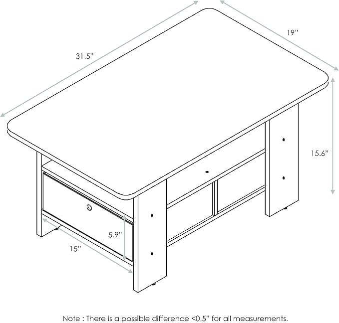 Furinno Andrey Coffee Table with Bin Drawer, Columbia Walnut/Dark Brown