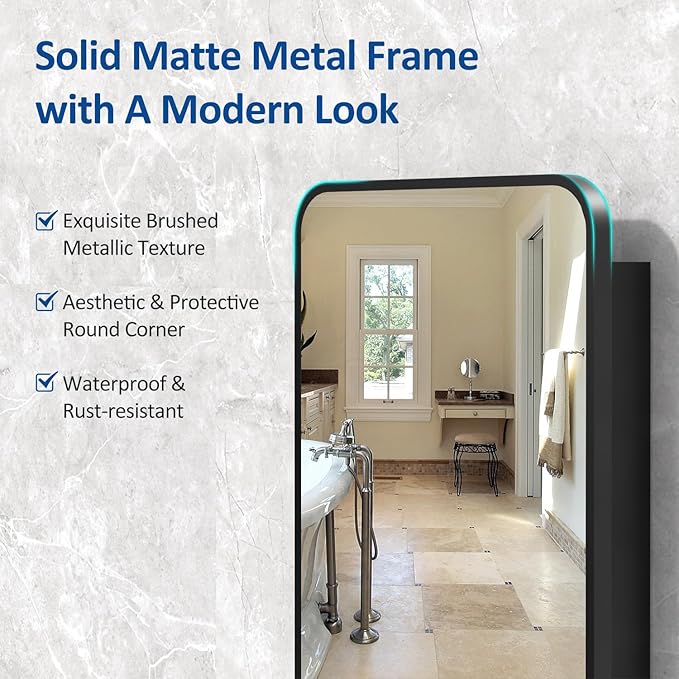 ACEMIRO 20x28 Inch Black Recessed Bathroom Medicine Cabinet with Mirror Metal Framed Farmhouse Surface Wall Mounted Mirrored Bathroom Medicine Cabinets