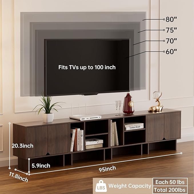 Lab Cosi TV Stand for TVs up to 100 Inch, Modular Entertainment Center TV Stand with Storage Cabinets, Media Console Table TV Cabinet with Adjustable Shelves for Living Room Bedroom, Walnut