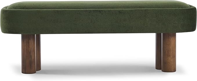 Christopher Knight Home Damas Fabric Upholstered Dining Bench, Wooden Entryway Bench, Long Sofa Footstool for Living Room, Bedroom End of Bed Bench, Olive Green+Walnut