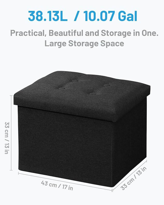 AmasSmile Black Ottoman with Storage,Foot & Leg Rest Stools Small Cute Stool Short Bench Folding Ottomans Square Footstools for Shoe Living Room Under Desk Outdoor RV Camper Each Space Storage