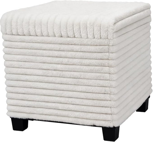 ABHENG 17.7 inches Faux Fur Ottomans Cube with Legs, Metal Framed Vanity Stool Chair Storage Ottoman Foot Rest Stool, Holds 770 LB for Dorm Living Room Bedroom White UASND644W