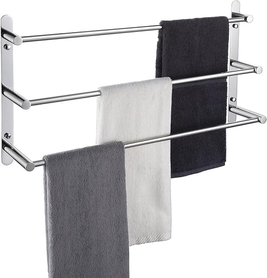 KOKOSIRI Bath Towel Bars Bathroom 3-Tiers Ladder Towel Rails Wall Mounted Towels Shelves Rack Stainless Steel, Polished Chrome, B5002CH-L24