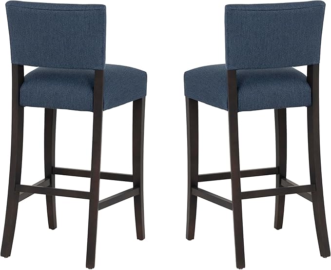 Linon Boone Blue and Brown Fully Assembled 30 Inch Seat Height Barstool Set of 2 with Extra Padded Seat