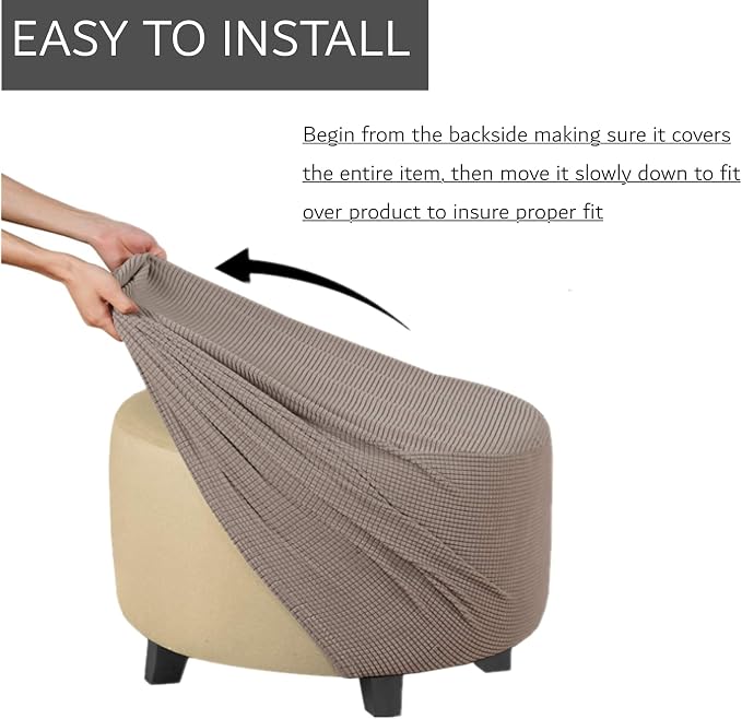 Stretch Ottoman Slipcover – Round Furniture Protector Fits 20"-23" Dia, for Footrests, Storage Ottomans & Folding Stools – Elastic Fabric Cover (Taupe, Medium)
