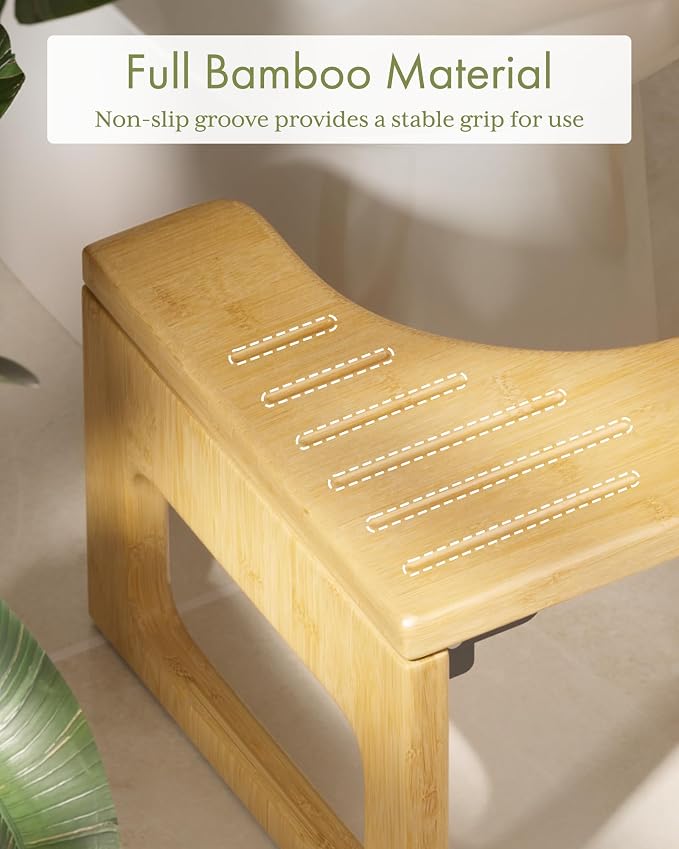 AmazerBath 8.5 Inches Bamboo Toilet Stool Squat for Adults, Collapsible Poop Stool for Bathroom, 0.79" Thickness Squatting Potty with Non-Slip Strip, Space-Saving, Natural Color