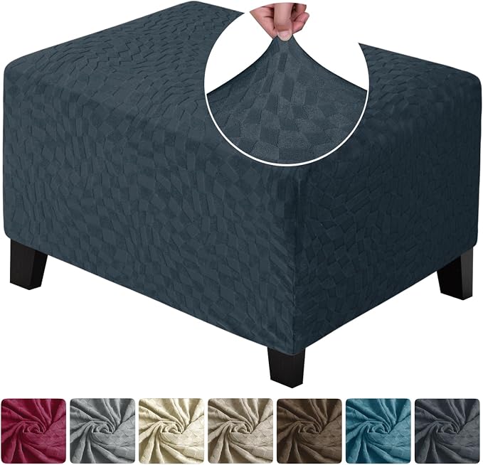 ZNSAYOTX 2026 Rectangle Ottoman Cover (L:28"-34") Super Stretch Soft Footrest Slipcover Form Fit, Universal Folding Foot Stool Covers with Non-Slip Elastic Band, Fashion Jacquard Texture, Dark Grey