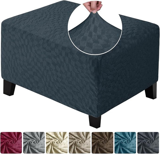 ZNSAYOTX 2026 Rectangle Ottoman Cover (L:28"-34") Super Stretch Soft Footrest Slipcover Form Fit, Universal Folding Foot Stool Covers with Non-Slip Elastic Band, Fashion Jacquard Texture, Dark Grey