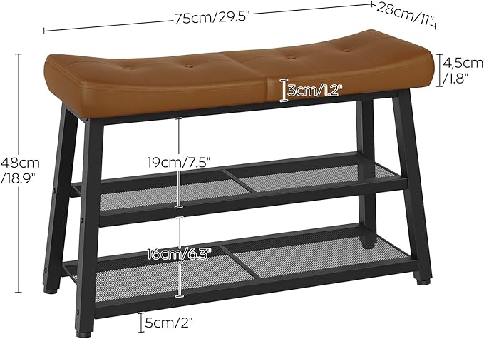YATINEY Shoe Bench, 3-Tier Shoe Rack, Entryway Bench with Storage and Cushion, for Hallway, Foyer, Bedroom, Brown and Black HX02BV