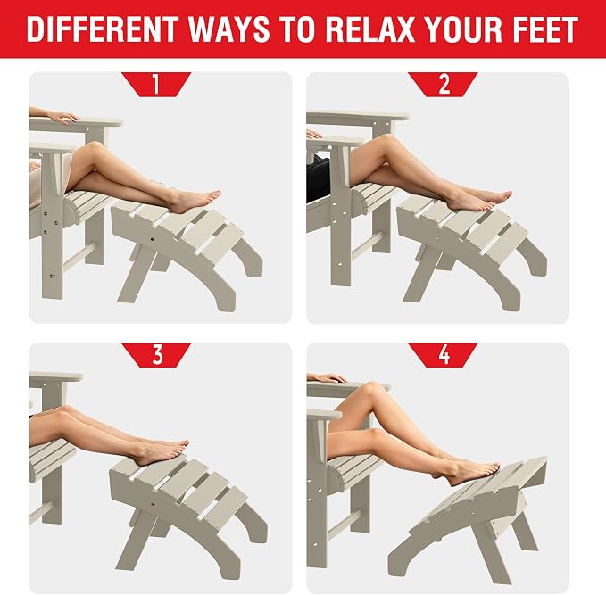 Costaelm Adirondack Chair Footrest, Patio Footstool, Ottoman, Outdoor Foot Rest, Waterproof, Sand