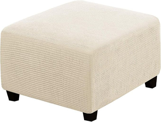 H.VERSAILTEX Square Ottoman Covers Ottoman Slipcovers Folding Storage Stool Furniture Protector Form Fit with Elastic Bottom, Stretch High Spandex Small Checks Jacquard Fabric(Large,Natural)