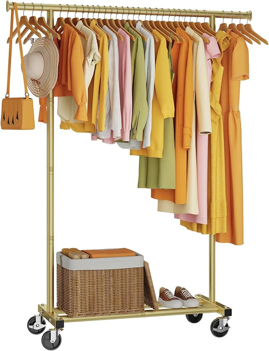 HYSEYY Clothes Rack, Clothing Rack for Hanging Clothes, Rolling Garment Rack Sturdy Coat Rack Portable Wardrobe Rack Metal Closet Rack for Bedroom Laundry Living Room, Gold