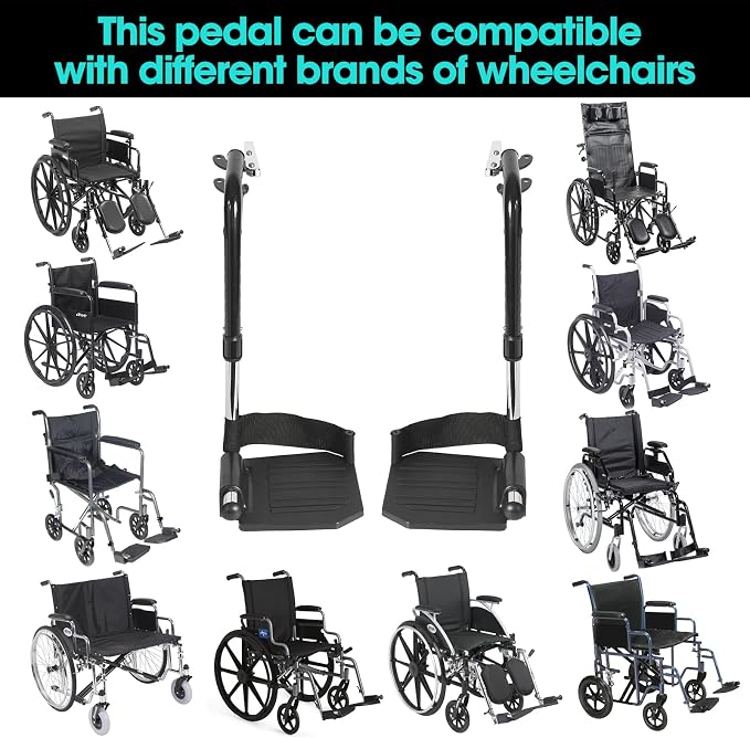 Universal Wheelchair Footrest Replacement - Adjustable Composite Footboard & Heel Loop, Foldable Comfort Support, Affordable, Black, Lightweight, Easy Installation