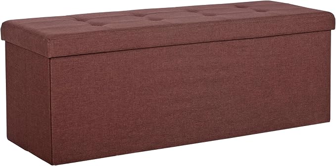 ZENY 43.3 inches Folding Storage Ottoman Bench Storage Chest Footrest with Foam Padded Seat, Great for Bedroom, Entryway and Living Room, Holds up to 660 lb, Brown