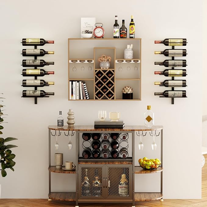 B4Life Wine Rack and Holder Wall Mounted 12 Bottles, Metal Hanging Mount Racks for Wall, Liquor, Champagne for Bottles Storage Home Bar, Cellar and Kitchen, Dining Room (Black, 12 Bottle)