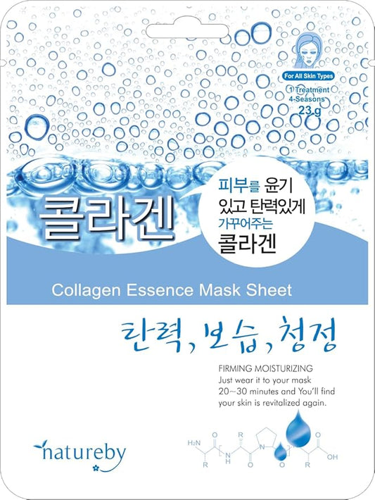 TNB Natureby Collagen Essence Korean Face Mask(10 sheets), Moisturizing Mask Sheet Pack, Korean Skin Care For All Skin Types. (Collagen)