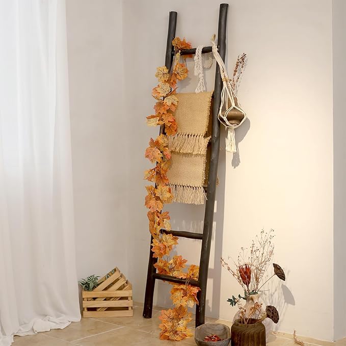 FUIN Fully Assembled 6ft Wood Blanket Ladder Living Room Decorative Wall Leaning Farmhouse Quilt Display Holder Rustic Wooden Towel Rack for Bathroom, Black