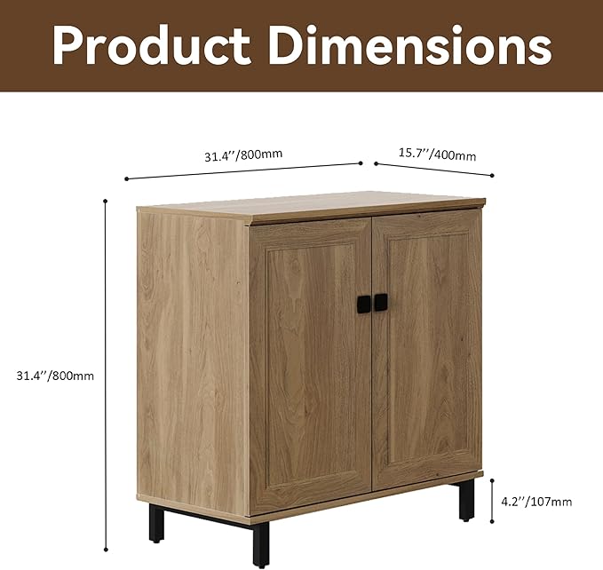 FENSULN Buffet Sideboard Cabinet Farmhouse Modern Storage Cabinet with Adjustable Shelves for Kitchen, Coffee Bar, Living Room, Oak