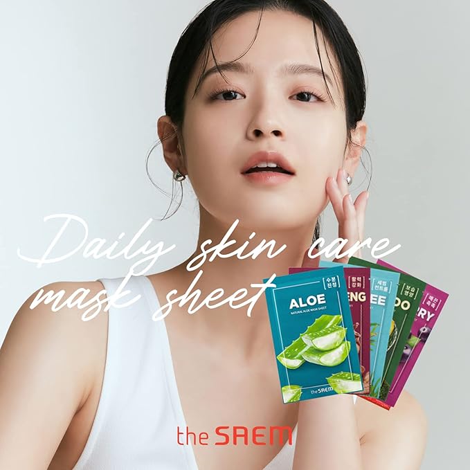 THESAEM ナチュラルシートマスクパックセット 20枚 - 韓国フェイスマスク バラエティパック - 保湿、肌の活性化、鎮静、弾力 - 全ての肌タイプのためのヴィーガンシートエッセンスマスク