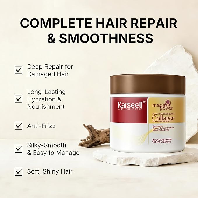 Karseellコラーゲンヘアトリートメント ディープリペアコンディショニングアルガンオイルコラーゲンヘアマスクエッセンス 500ml 16.90oz 乾燥・ダメージヘア用 全髪質対応