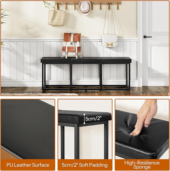 HOOBRO Dining Bench, Dining Room Bench with PU Leather Upholstered Seat, for Kitchen, Living Room, Hallway, Kitchen, Entryway, Bedroom, Black BB46CD01