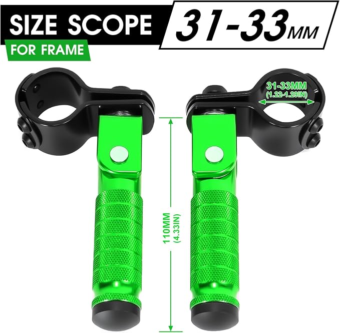 90 Degree Foldable Footpegs M8 Motorcycle Foot Pegs CNC Anti-Skid Footrest Passenger Pedal for Motorbike Mini Bike Dirt Pit Bike (Green)